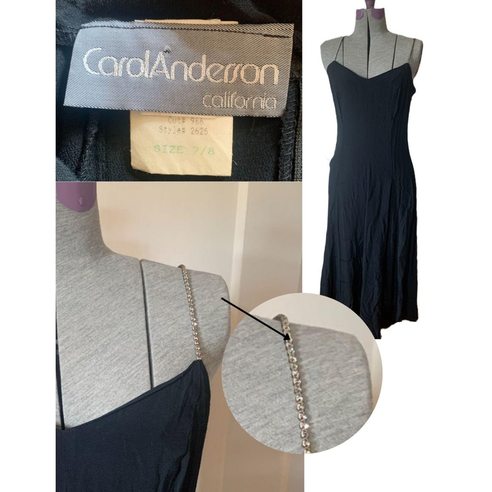 Carol Anderson California Vintage 90s Rhinestone Strap Black Maxi Dress 7/8